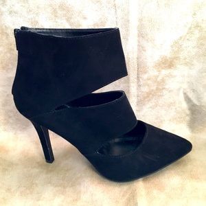 Suede open toe, heeled booties